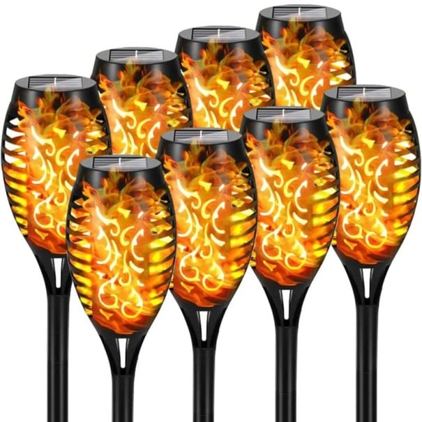 Zestaw 8 solarnych latarek ogrodowych 12 LED z efektem płomienia Wodoodporne oświetlenie zewnętrzne do patio, ścieżki, podwórka, krajobrazu 1
