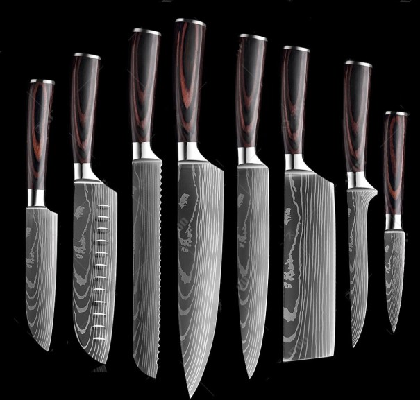 Zestaw 8 stalowych noży damasceńskich 1