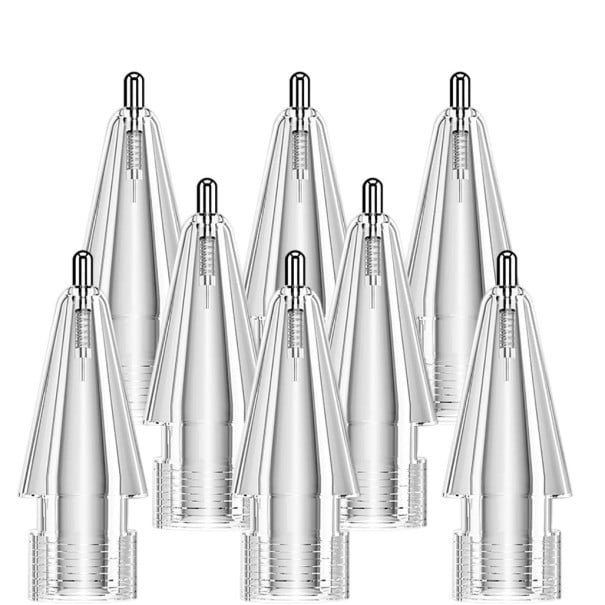Zestaw 8 wymiennych końcówek rysika 3.0. Kompatybilne z rysikami Apple Pencil 1 i 2. Cienkie metalowe końcówki do intensywnego przezroczysty