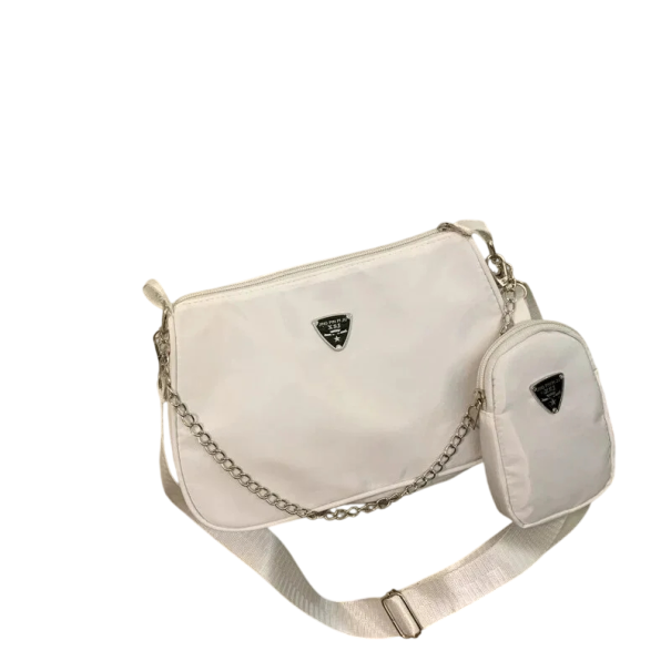 Zestaw damskiej nylonowej torebki 26 x 8 x 17 cm z etui 14 x 3 x 9 cm Lekka praktyczna torba do codziennego noszenia biały