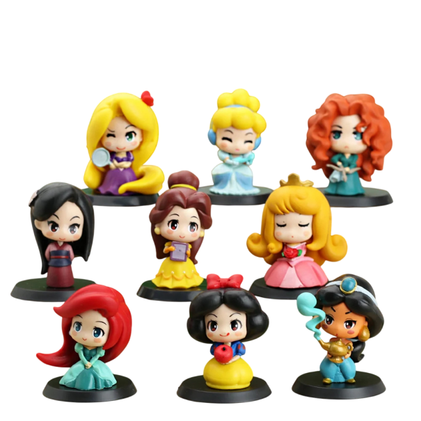 Zestaw figurek księżniczek Disneya 9 szt. 6 cm Miniaturowe figurki Ariel Kopciuszek Belle Elsa Dekoracja dla dzieci Kolekcja kolekcjonerska Prezent dla dziewczynek 1