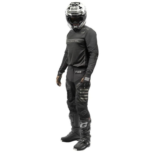 Zestaw motokrosowy dres i spodnie Długi rękaw Wzmocnione kolana Poliester i nylon Całkowicie czarny Unisex odzież motocyklowa na motokros i enduro L