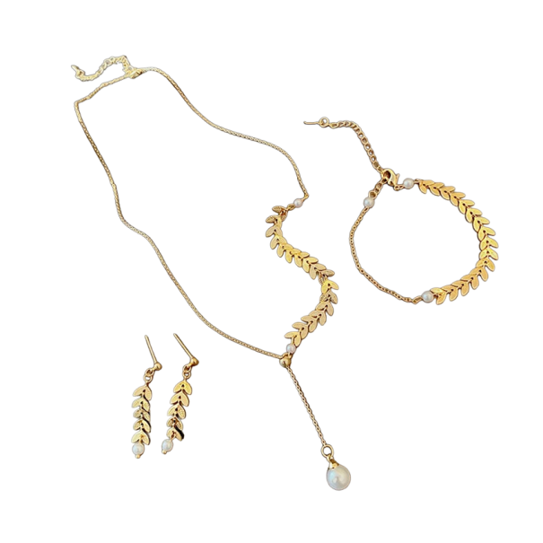 Zestaw upominkowy dla kobiet: naszyjnik, kolczyki i bransoletka ze sztucznymi perłami 1