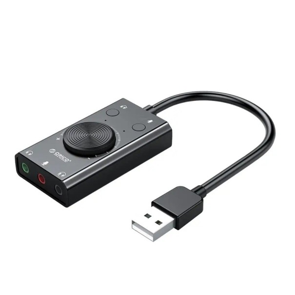 Zewnętrzna karta dźwiękowa USB z gniazdem audio 3,5 mm Adapter mikrofonu i słuchawek Regulacja głośności Stereo bez sterownika Plug and play 1