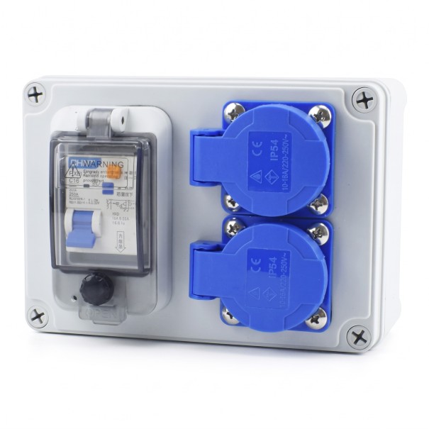 Zewnętrzne gniazdo ścienne z wyłącznikiem, wodoodporne, 2 gniazda 220 V / 16 A, 175 × 125 × 75 mm, plastik ABS, szare, do ładowania samochodu elektrycznego 1