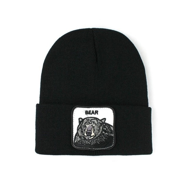 Zimná čiapka s potlačou medveďa čierna
