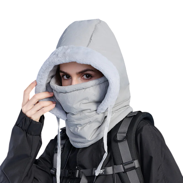Zimná kukla s maskou obvod hlavy 55–60 cm 10 x 10 x 24 cm Teplá ochrana hlavy, tváre a krku Polyesterová kukla do zimy sivá