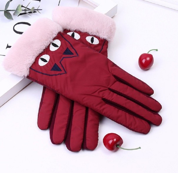 Zimné dámske rukavice s mačkou červená