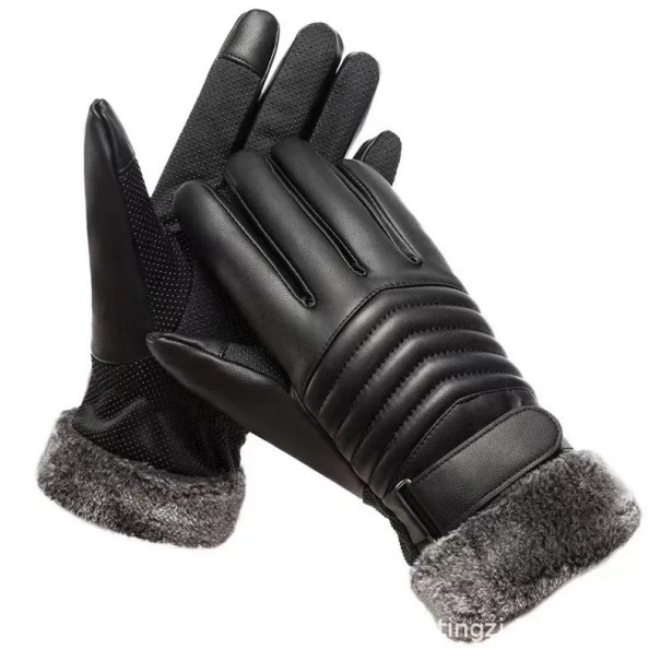 Zimné pánske kožené rukavice s kožušinou Pánske rukavice na zimu s funkciou touchscreen Vodeodolné protišmykové rukavice pre mužov 1