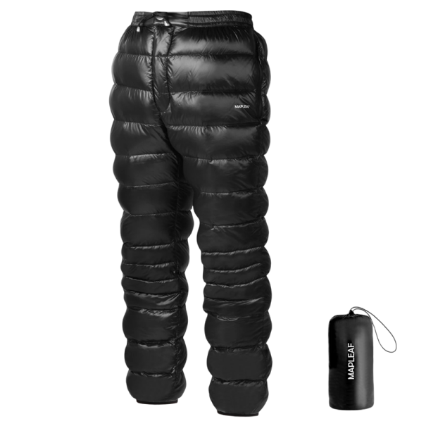 Zimné pérové nohavice 27 x 13 x 13 cm Unisex teplé nylonové nohavice na zips s vreckami na zips a pásom na šnúrku pre zimné vonkajšie aktivity čierna L