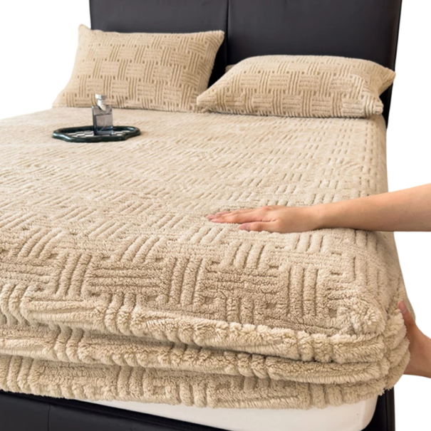 Zimné plyšové napínacie prestieradlo 120 x 200 cm Elastické prestieradlo na matrac Reliéfny vzor Mäkké hrejivé prestieradlo hnedá