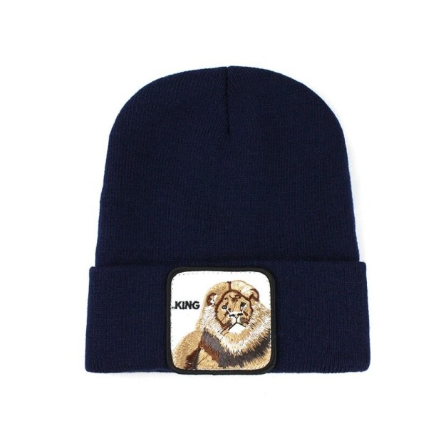 Zimní čepice s potiskem lva tmavě modrá