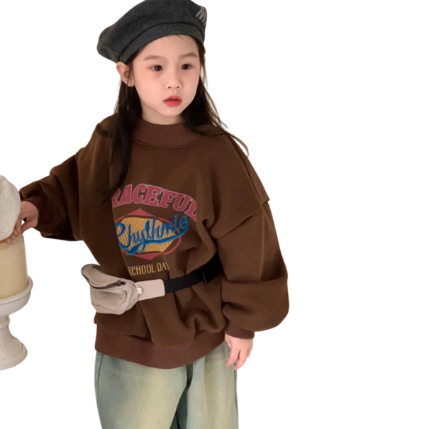 Zimní korejská fleecová mikina s potiskem písmen Bavlna a polyester Zateplený volný svetr pro chlapce i dívky Jednobarevný teplý top různé barvy hnědá 2