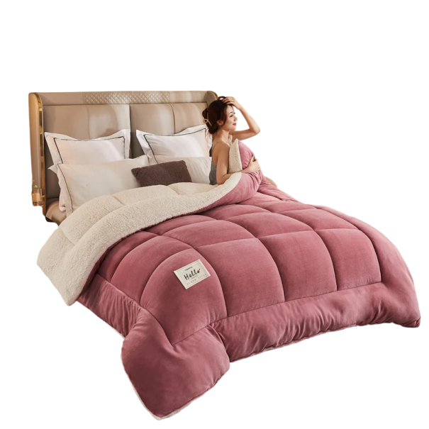 Zimní oboustranná přikrývka 200 x 230 cm 5 kg Sametová přikrývka s beránkem Prošívaná hřejivá přikrývka na postel měkká zimní deka růžová