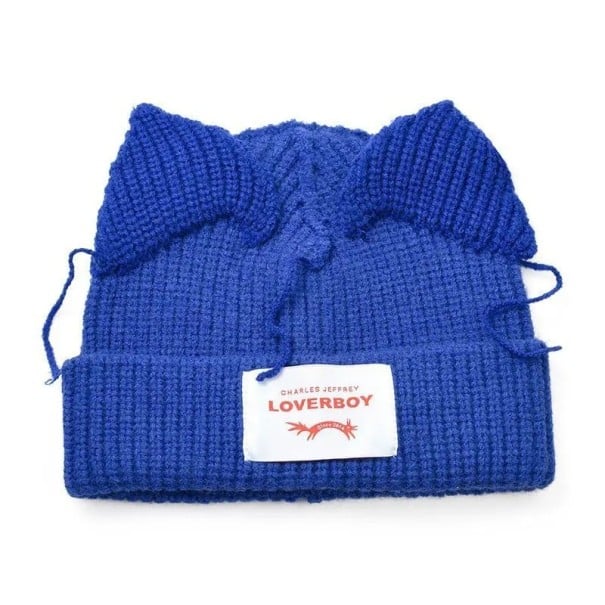 Zimní pletená čepice Skullies s kočičími ušima Háčkovaný unisex klobouk 55–60 cm Teplá módní hip-hop čepice Kostýmní zimní doplněk Vánoční dárek modrá