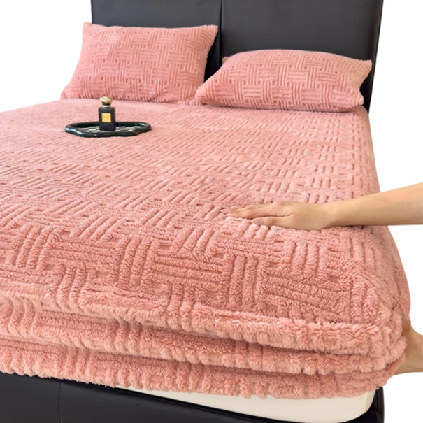 Zimní plyšové napínací prostěradlo 180 x 200 cm Elastické prostěradlo na matraci Reliéfní vzor Měkké hřejivé prostěradlo růžová