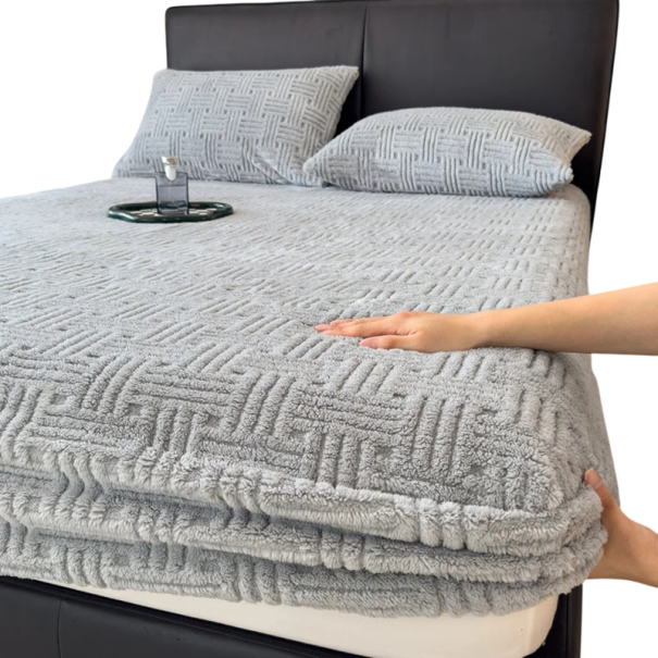 Zimní plyšové napínací prostěradlo 200 x 220 cm Elastické prostěradlo na matraci Reliéfní vzor Měkké hřejivé prostěradlo šedá
