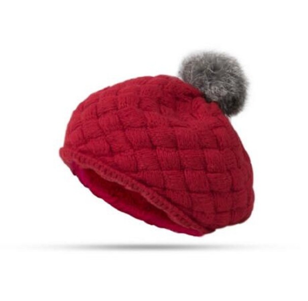 Zimný detský čiapka s brmbolcom červená