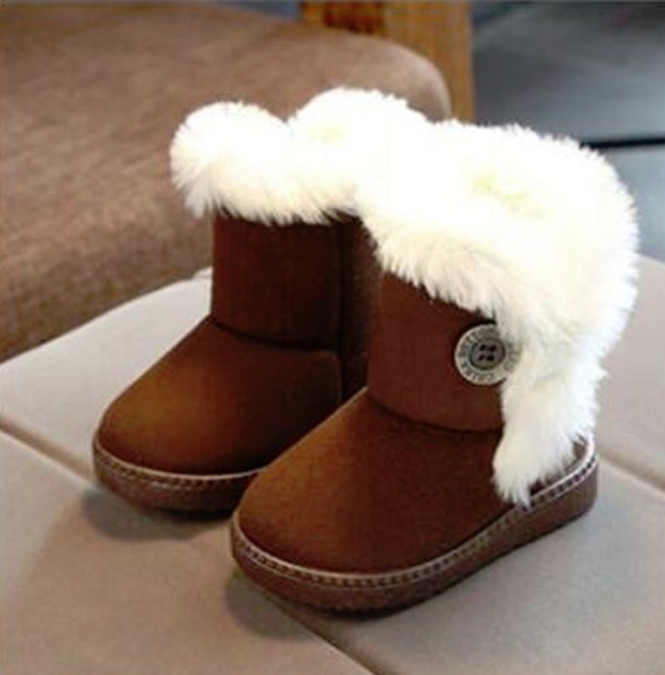 Zimowe buty dziewczęce z futrem ciemny brąz 21