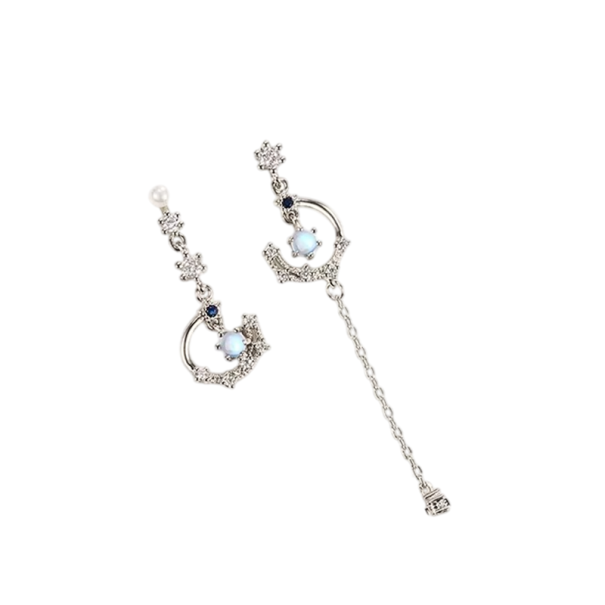 Zirkonische lunare hängende Ohrringe mit Motiven von Mond und Sternen, luxuriöse lange Ohrringe für Frauen, Symbol der Inspiration und persönlichen 1