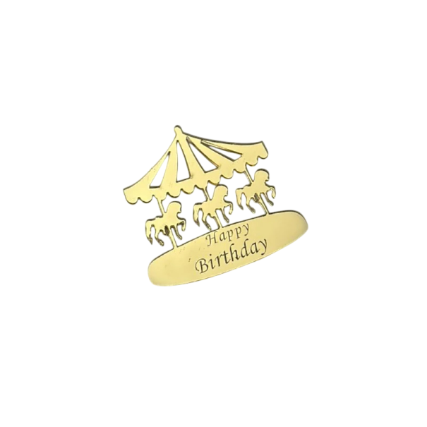 Zlatá dekorácia na tortu Kolotoč Happy Birthday 4,7 cm Ozdoba na narodeninovú tortu Detská oslava Veselá výzdoba Sladký bar 1