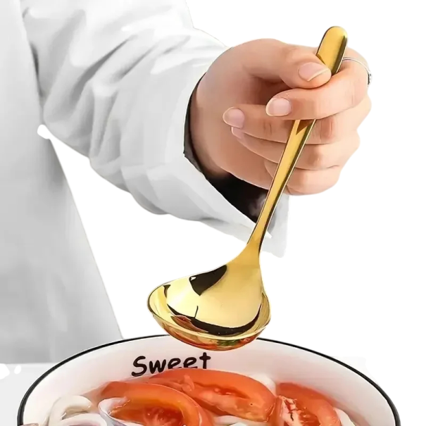 Zlatá nerezová naběračka na polévku Lesklý povrch Korejský styl Elegantní naběračka z nerezové oceli do kuchyně a na hot pot 1