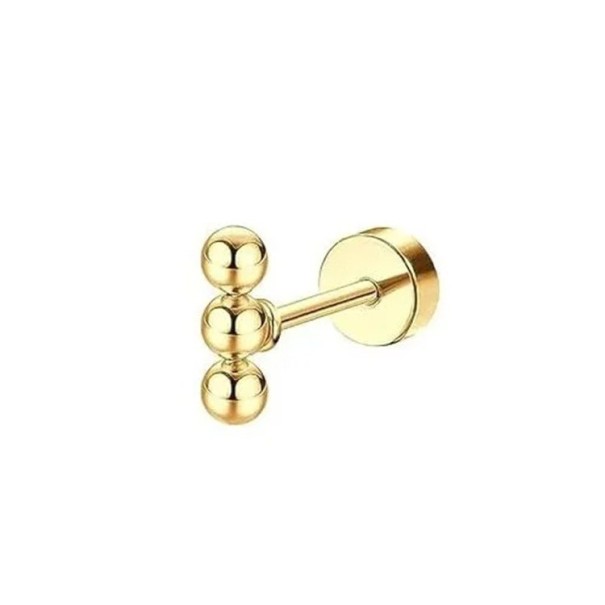 Zlatý piercing 3 guľôčky nad sebou 6 x 5 x 0,8 mm Chirurgická oceľ Jemný minimalistický piercing s vertikálnym motívom 1