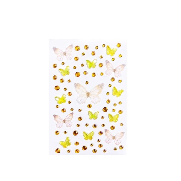 Žluté 3D kamínky na obličej s motýly Festivalové třpytivé samolepky Krystaly Diamanty Drahokamy Dekorace pro make-up a líčení 1