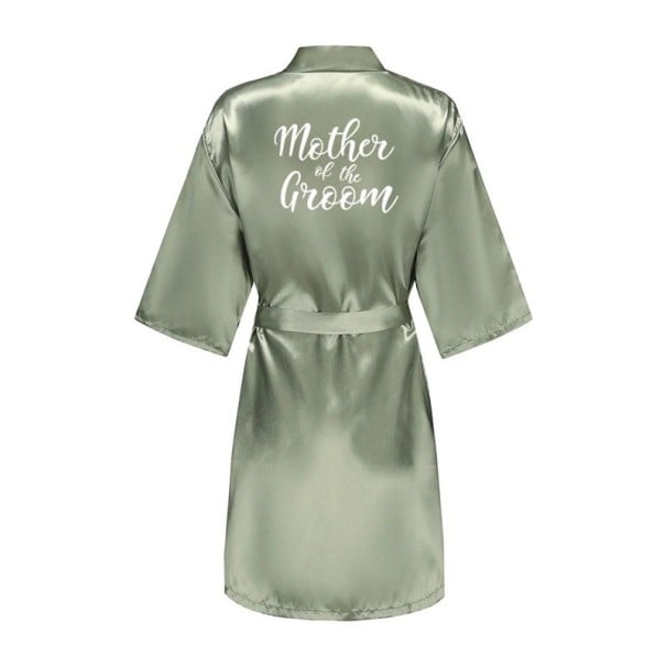 Zöld női köntös műselyemből Elegáns könnyű köntös megkötővel MOTHER OF THE GROOM felirattal Stílusos öltözet a vőlegény anyjának XS