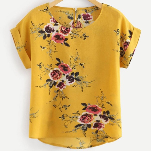 Żółta bluzka damska z kwiatami S