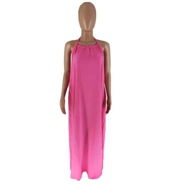 Zomer maxi-jurk voor dames P1006 donkerroze L