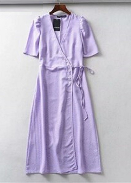 Zomer midi-jurk met stippen lavendel S