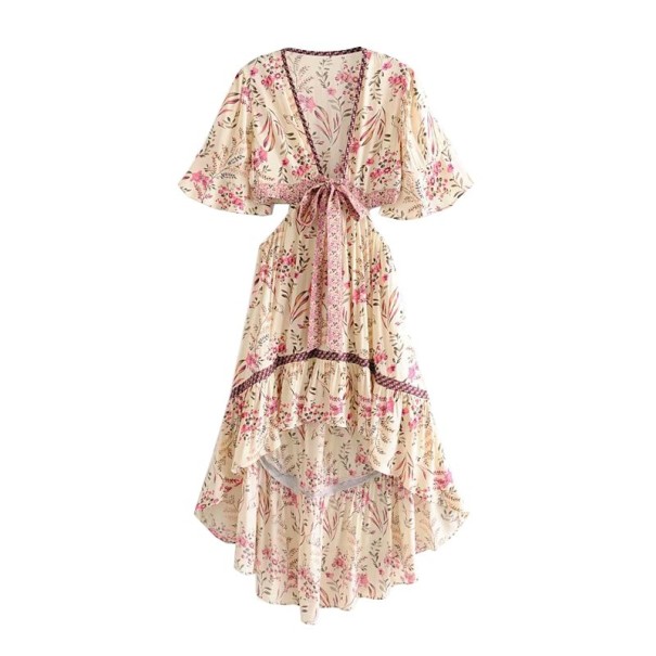 Zomerjurk met bloemen Emilia lichtroze S