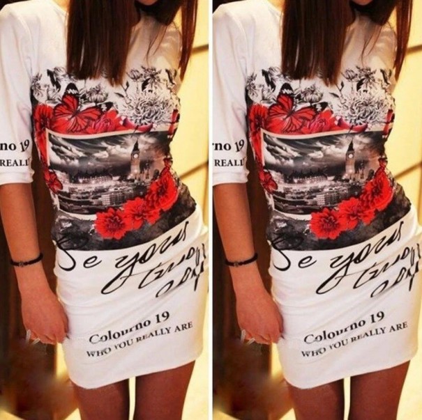 Zomerjurk met print voor dames wit L