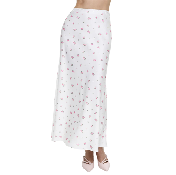 Zomerse satijnen lange rok voor dames met bloemenpatroon Losse maxi-rok met hoge taille Elegante bloemenrok voor de zomer wit L
