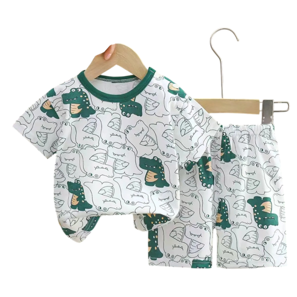 Zomerset voor kinderen unisex Katoenen T-shirt met korte mouwen O-hals Witte kleur Bedrukking van groene krokodillen Shorts 9-12 maanden