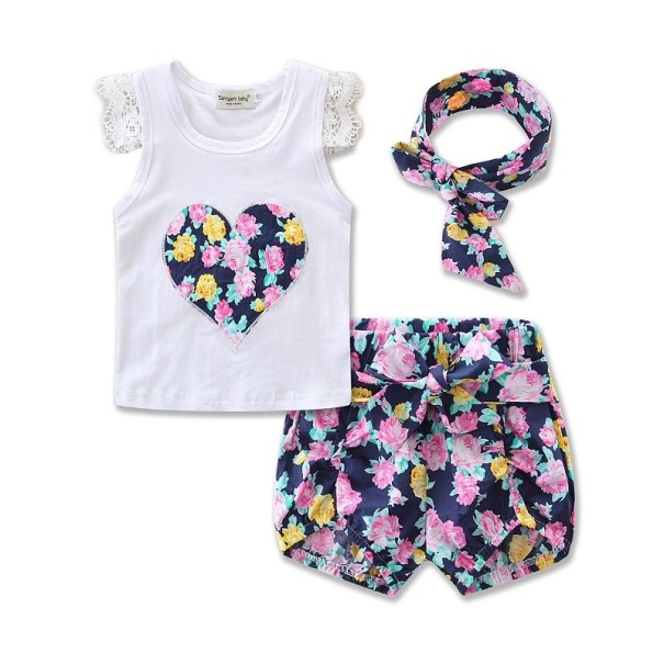 Zomerset voor meisjes met bloemen - top, short en sjaal paars 6-9 maanden