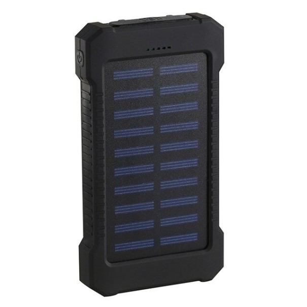 Zonne-energie powerbank met zaklamp 30.000 mAh zwart