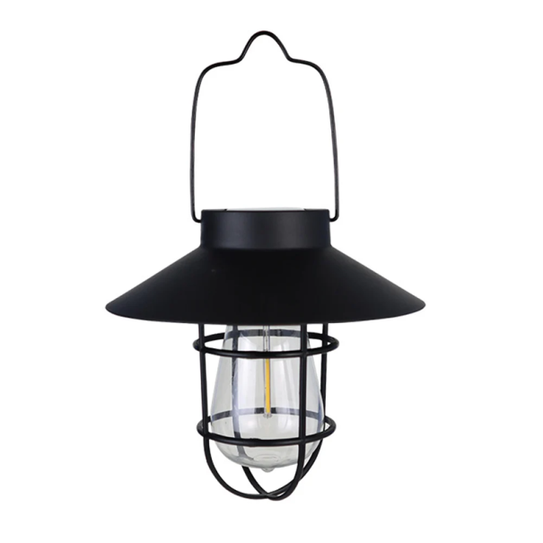 Zonne-lantaarnlamp voor buiten, waterdicht, hangend, decoratie, wolfraamlamp, polysilicium paneel, 2V 100mA batterij, 1,2V 300mAh zwart