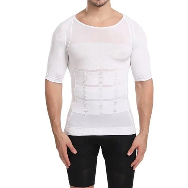 Zoštíhľujúce kompresné pánske tričko Bezšvové tričko na tvarovanie postavy Elastické športové tričko Podpora držania tela Fitness tričko biela 2XL
