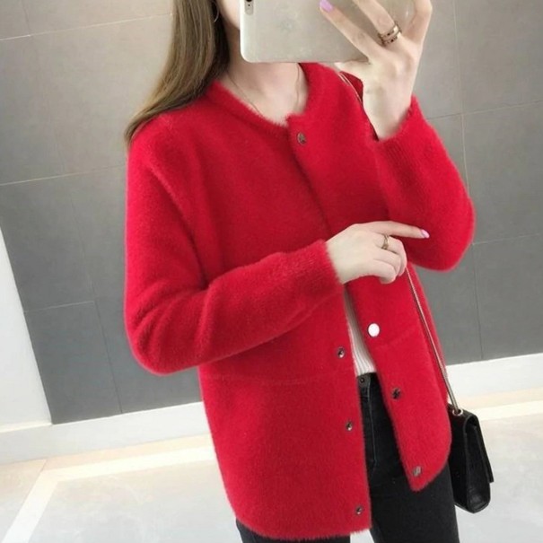 Zotteliger Damenpullover mit Knöpfen G430 rot XL