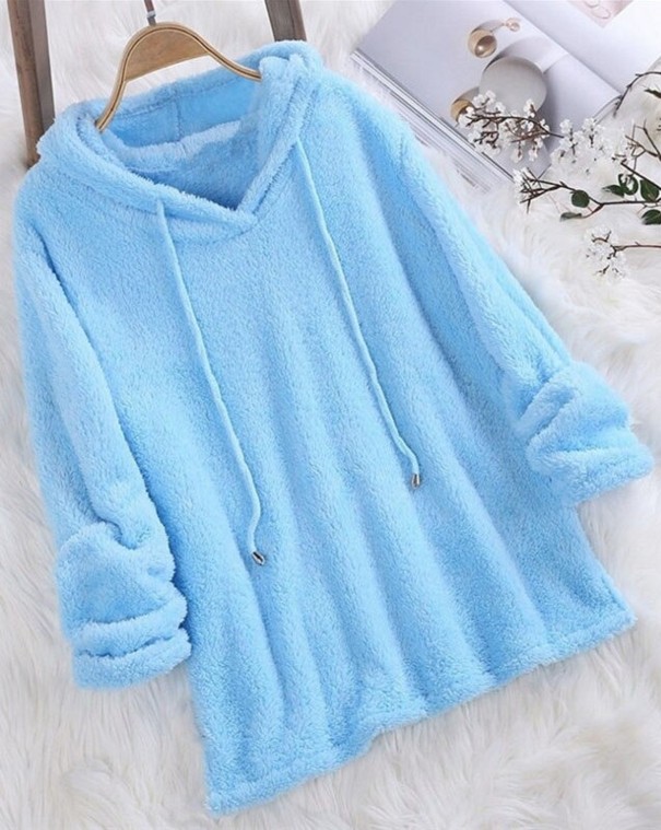 Zottelpullover für Damen mit Kapuze G424 hellblau S