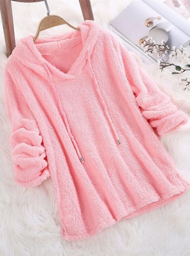 Zottelpullover für Damen mit Kapuze G424 rosa M