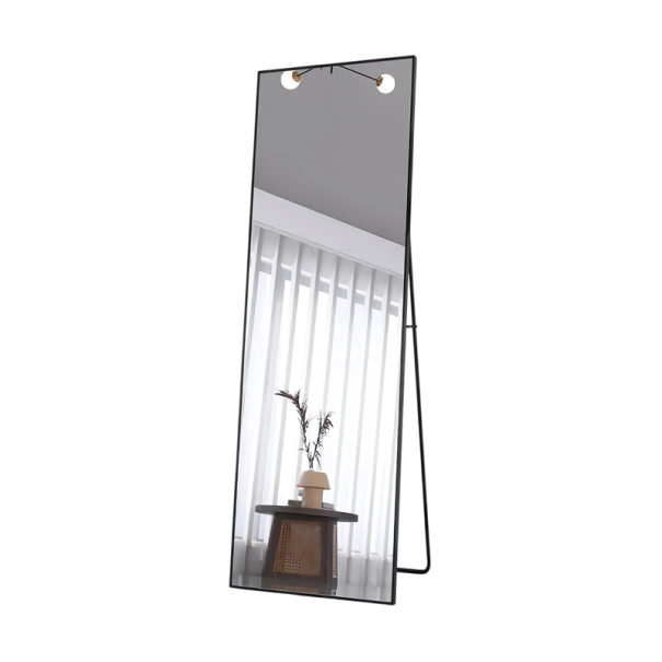 Zrcadlo do celé výšky stojací i nástěnné 150 x 40 cm Tvrzené sklo a hliníkový rám Do ložnice a předsíně i do obchodu s oblečením černá