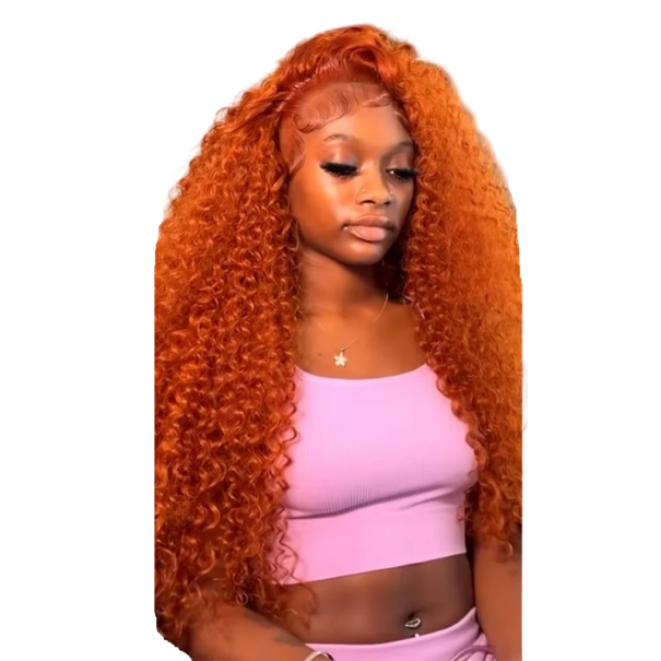 Zrzavá vlnitá paruka 45,7 cm hustota 200 % HD krajka 33 x 10 cm z lidských vlasů oranžová barva na denní i sváteční příležitosti 1