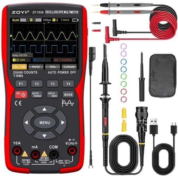 ZT-703S 3 en 1 multímetro digital de dos canales osciloscopio generador de señal 50MHz 280MSa/s con almacenamiento de datos dispositivo de medición 1