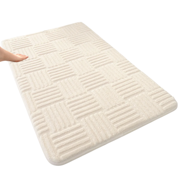 Ztluštěná savá podlahová rohožka 40 x 60 cm Jednobarevný koupelnový koberec Bavlněná sametová protiskluzová měkká předložka do koupelny bílá