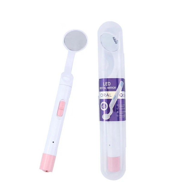 Zubné LED kontrolné zrkadlo 15,2 x 1,3 cm Prenosné opakovane použiteľné ústne zrkadlo s osvetlením pre dentálnu hygienu a starostlivosť o chrup ružová
