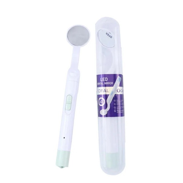 Zubní LED kontrolní zrcátko 15,2 x 1,3 cm Přenosné opakovaně použitelné ústní zrcadlo s osvětlením pro dentální hygienu a péči o chrup zelená