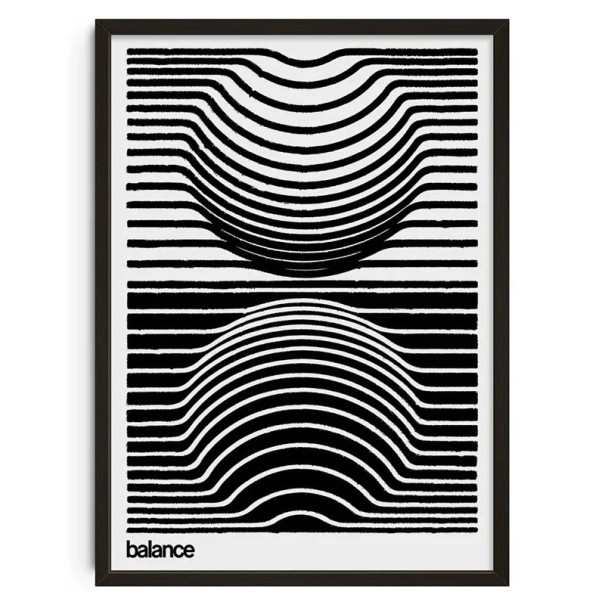 Zwart-wit balansposter 50x70 cm Abstract geometrisch canvas print Modern lijnenpatroon Minimalistische wanddecoratie zonder lijst 1